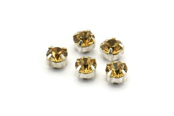 12 Golden Amber Crystal Rhinestone Beads With 4 Holes Brass Setting for SS24, Charms, Pendants, Earrings - 5.3mm SS24