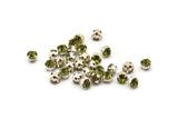 12 Olivine Crystal Rhinestone Beads With 4 Holes Brass Setting for SS24, Charms, Pendants, Earrings - 5.3mm SS24