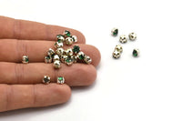12 Emerald Crystal Rhinestone Beads With 4 Holes Brass Setting for SS24, Charms, Pendants, Earrings - 5.3mm SS24