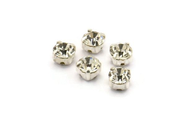 12 Crystal Rhinestone Beads With 4 Holes Brass Setting for SS24, Charms, Pendants, Earrings - 5.3mm SS24