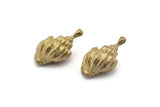 Brass Shell Charm, 2 Raw Brass Sea Shell Charm With 1 Loop (23x12mm) SY0196