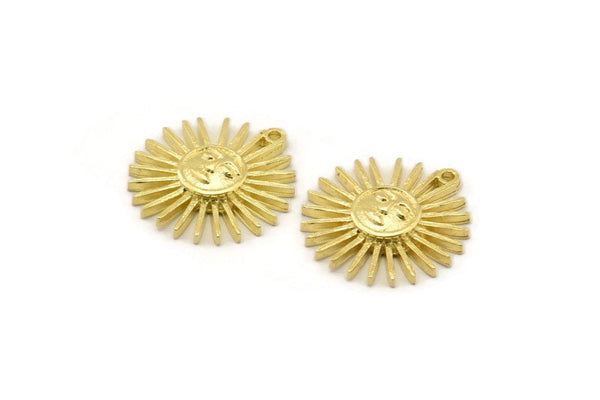 Brass Sun Charm, Raw Brass Sun Charms With 1 Loop, Findings (21x20x3mm) N1716