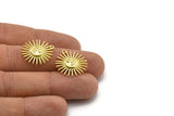 Brass Sun Charm, 4 Raw Brass Sun Charms With 1 Loop, Findings (21x20x3mm) N1716