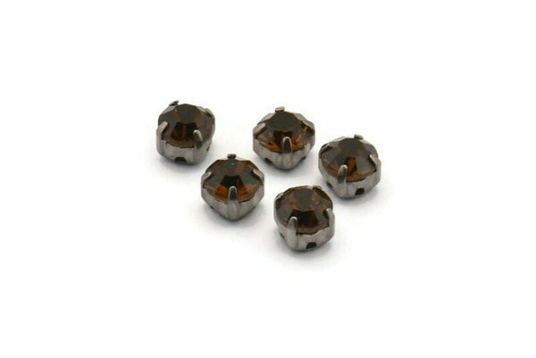12 Tea Crystal Rhinestone Beads With 4 Holes Brass Setting for SS24, Charms, Pendants, Earrings - 5.3mm SS24