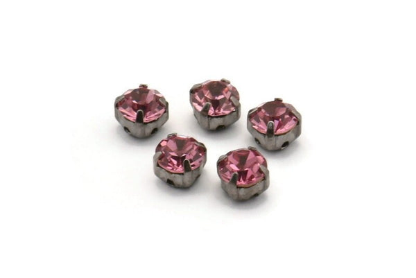 12 Rose Crystal Rhinestone Beads With 4 Holes Brass Setting for SS24, Charms, Pendants, Earrings - 5.3mm SS24