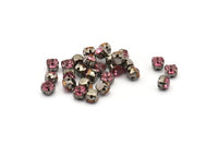 12 Rose Crystal Rhinestone Beads With 4 Holes Brass Setting for SS24, Charms, Pendants, Earrings - 5.3mm SS24