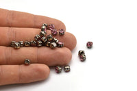 12 Rose Crystal Rhinestone Beads With 4 Holes Brass Setting for SS24, Charms, Pendants, Earrings - 5.3mm SS24