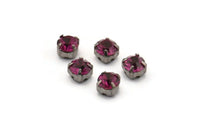 12 Fuchsia Crystal Rhinestone Beads With 4 Holes Brass Setting for SS24, Charms, Pendants, Earrings - 5.3mm SS24