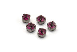 12 Fuchsia Crystal Rhinestone Beads With 4 Holes Brass Setting for SS24, Charms, Pendants, Earrings - 5.3mm SS24
