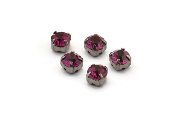 12 Fuchsia Crystal Rhinestone Beads With 4 Holes Brass Setting for SS24, Charms, Pendants, Earrings - 5.3mm SS24