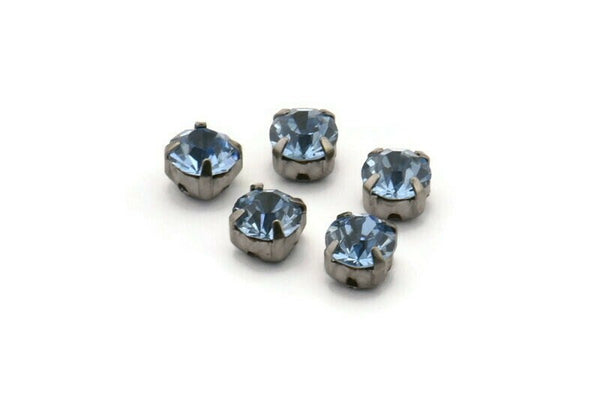 12 Light Sapphire Crystal Rhinestone Beads With 4 Holes Brass Setting for SS24, Charms, Pendants, Earrings - 5.3mm SS24