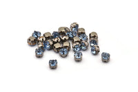 12 Light Sapphire Crystal Rhinestone Beads With 4 Holes Brass Setting for SS24, Charms, Pendants, Earrings - 5.3mm SS24