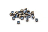 12 Light Sapphire Crystal Rhinestone Beads With 4 Holes Brass Setting for SS24, Charms, Pendants, Earrings - 5.3mm SS24