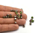 12 Peridot Crystal Rhinestone Beads With 4 Holes Brass Setting for SS24, Charms, Pendants, Earrings - 5.3mm SS24