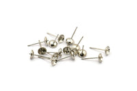 Stainless Steel Post, 24 Silver Tone Stainless Steel Earring Posts With Gluing Pin Bowl Pad (6mm) A0492