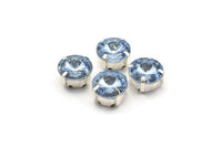 Ss47 Açık Safir, 20 Ss47 Açık Safir Rivoli Üzerine Dikilen Yapay Elmas Gümüş Kaplama Pirinç Çatal Ayarı 4 Delikli Kaydırıcı 10,5 mm