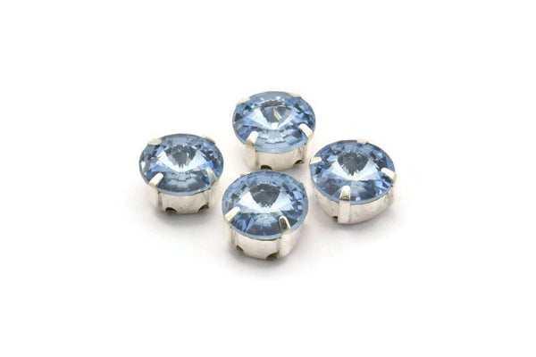 Ss47 Açık Safir, 20 Ss47 Açık Safir Rivoli Üzerine Dikilen Yapay Elmas Gümüş Kaplama Pirinç Çatal Ayarı 4 Delikli Kaydırıcı 10,5 mm