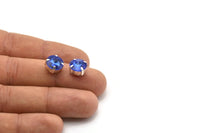 Ss47 Sapphire, 20 Ss47 Sapphire Rivoli Sew On Rhinestone Silver Plated Brass Prong Setting 4 Hole Slider 10.5mm