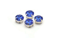 Ss47 Sapphire, 20 Ss47 Sapphire Rivoli Sew On Rhinestone Silver Plated Brass Prong Setting 4 Hole Slider 10.5mm
