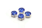 Ss47 Sapphire, 20 Ss47 Sapphire Rivoli Sew On Rhinestone Silver Plated Brass Prong Setting 4 Hole Slider 10.5mm