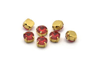 Siam Rhinestone Setting , 20 Ss47 Siam Rivoli Sew On Rhinestone Raw Brass Prong Setting 4 Hole Slider 9 Mm Ss-47
