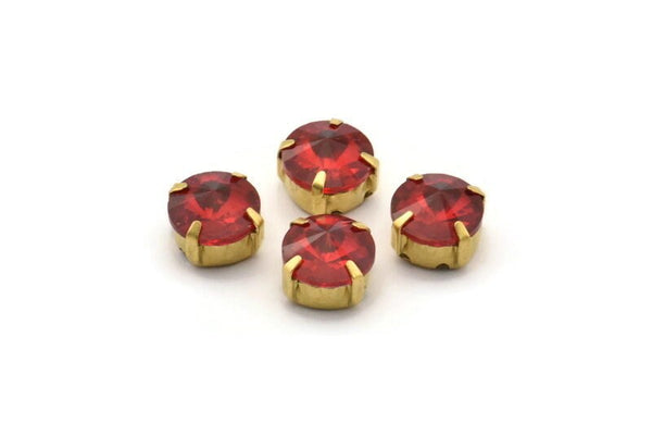 Siam Rhinestone Setting , 20 Ss47 Siam Rivoli Sew On Rhinestone Raw Brass Prong Setting 4 Hole Slider 9 Mm Ss-47