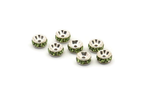 Vintage Green Bead, 16 Vintage Silver Swarovski Rondelle Beads (6x3mm) Sr58 Y282