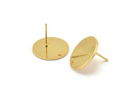 Gold Round Earring, 2 Gold Plated Brass Round Stud Earrings With 1 Hole (18x1mm) D841 A1793