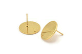 Gold Round Earring, 2 Gold Plated Brass Round Stud Earrings With 1 Hole (18x1mm) D841 A1793