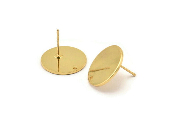 Gold Round Earring, 2 Gold Plated Brass Round Stud Earrings With 1 Hole (18x1mm) D841 A1793