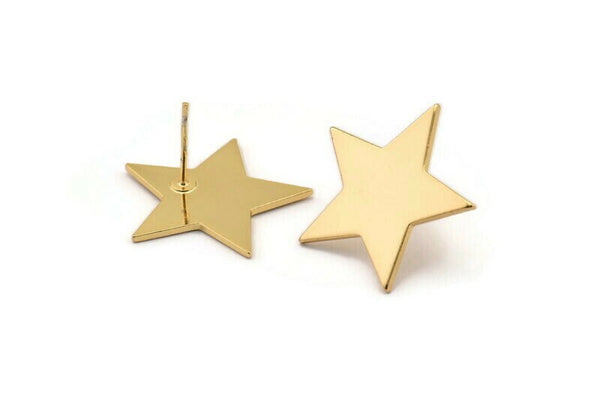 Gold Star Earring, 2 Gold Plated Brass Star Stud Earrings (22x1mm) BS 1859 A1812