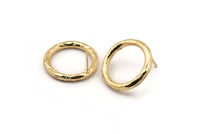 Gold Ring Earring, 2 Hammered Gold Plated Brass Ring Stud Earrings (24x3mm) N1502 A2391