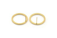 Gold Circle Earring, 2 Gold Plated Brass Circle Stud Earrings (25x2x2mm) E009 A1932