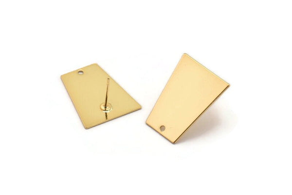 Gold Trapezoid Earring, 2 Gold Plated Brass Trapezoid Stud Earrings With 1 Hole (22x17x11x0.60mm) D1026 A1830