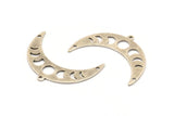 Silver Moon Charm, 6 Textured Antique Silver Plated Brass Moon Phases Charms With 1 Loop And 2 Holes (36x12x0.80mm) M01455