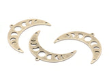 Silver Moon Charm, 6 Textured Antique Silver Plated Brass Moon Phases Charms With 1 Loop And 2 Holes (36x12x0.80mm) M01455