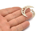 Silver Moon Charm, 6 Textured Antique Silver Plated Brass Moon Phases Charms With 1 Loop And 2 Holes (36x12x0.80mm) M01455