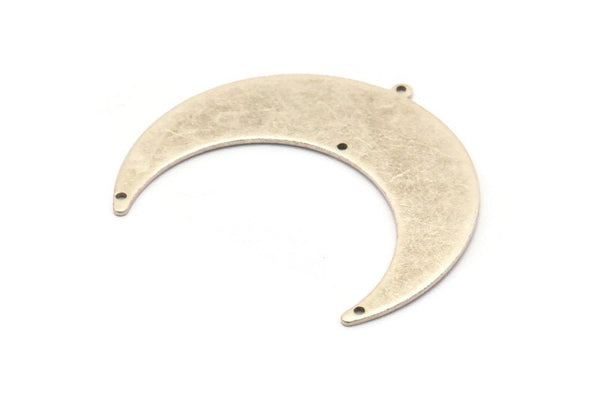 Silver Moon Charm, 2 Antique Silver Plated Brass Crescent Moon Charms With 1 Loop And 3 Holes, Stamping Blanks (50x17x0.90mm) M825
