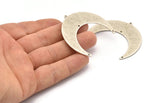 Silver Moon Charm, 2 Antique Silver Plated Brass Crescent Moon Charms With 1 Loop And 3 Holes, Stamping Blanks (50x17x0.90mm) M825