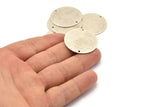 Silver Round Charm, 2 Antique Silver Plated Brass Round Charms With 2 Holes, Connectors (30x0.80mm) M01581