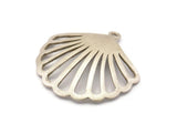 Silver Shell Charm, 2 Antique Silver Plated Brass Sea Shell Pendants With 1 Loop (31x32x1mm) N1293