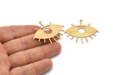 Gold Eye Charm, Gold Plated Brass Eye Charms With 1 Loop, Pendants, Earrings (43x39x1mm) D1176 Q0884