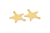 Gold Star Charm, 4 Textured Gold Plated Brass Star Charms With 2 Loops (27x22x0.80mm) M01576