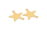 Gold Star Charm, 4 Textured Gold Plated Brass Star Charms With 2 Loops (27x22x0.80mm) M01576