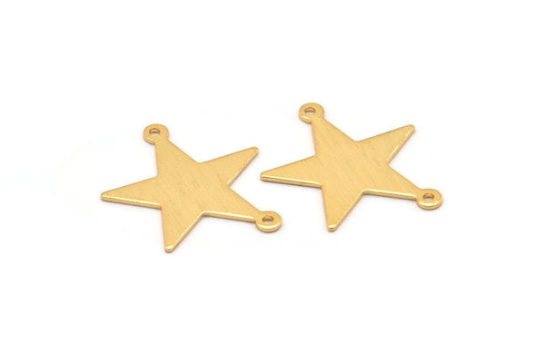 Gold Star Charm, 4 Textured Gold Plated Brass Star Charms With 2 Loops (27x22x0.80mm) M01576
