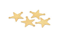 Gold Star Charm, 4 Textured Gold Plated Brass Star Charms With 2 Loops (27x22x0.80mm) M01576