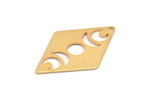 Gold Diamond Charm, 2 Textured Gold Plated Brass Moon Charms With 1 Hole, Rhombus Blanks (40x26x0.80mm) M01528 Q0277