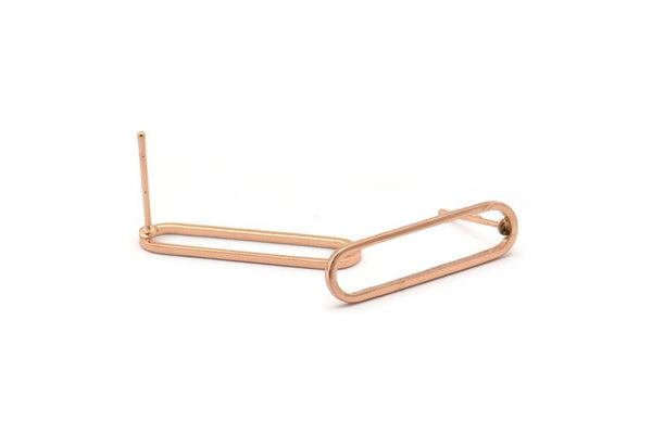 Rose Gold Oval Earring, 6 Rose Gold Plated Brass Oval Stud Earrings (25x7x0.80mm) BS 1732 A2046 H0442