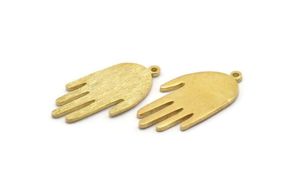 Brass Hand Charm, 2 Raw Brass Hand Charms With 1 Loop, Earrings, Findings (33x16x1.3mm) N1740