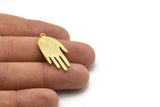 Brass Hand Charm, 2 Raw Brass Hand Charms With 1 Loop, Earrings, Findings (33x16x1.3mm) N1740
